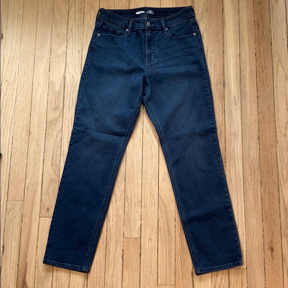 High rise slim straight blue jeans